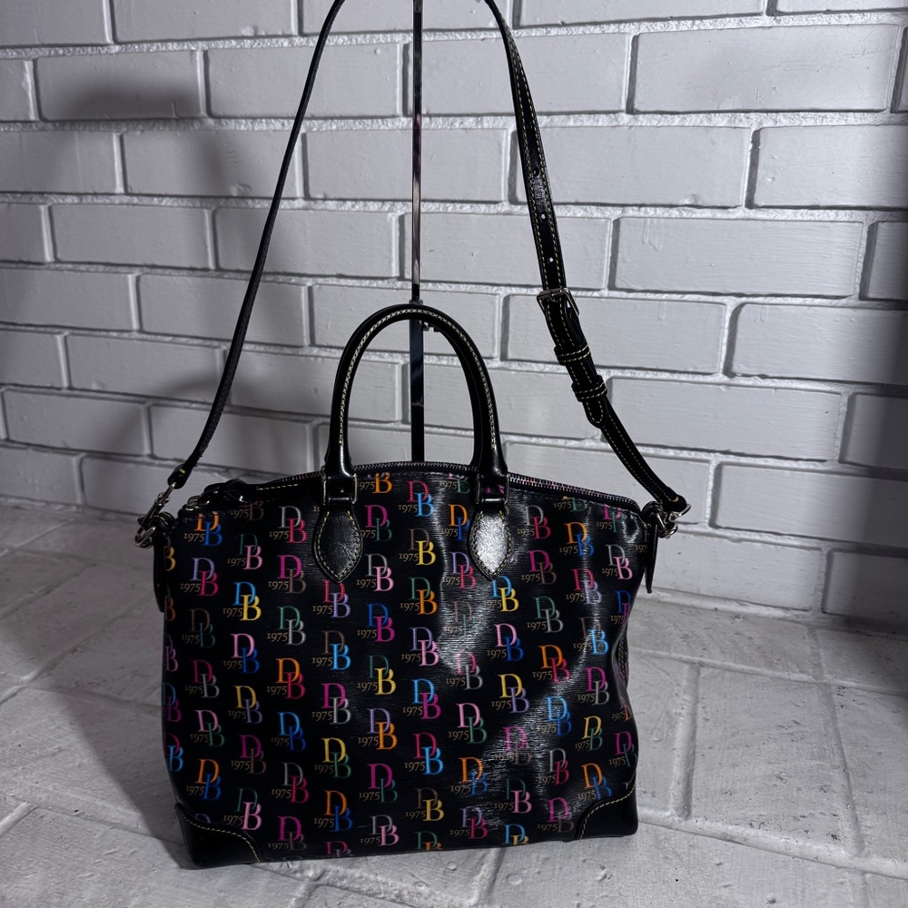 Dooney & Bourke Signature Rainbow DB 1975 Logo Monogram Leather Satchel Bag RARE